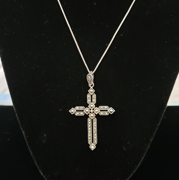 Sterling Marcasite  Gothic Cross Necklace - Picture 8 of 8